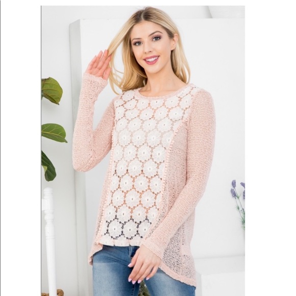 A’reve Floral Crochet Lightweight Sweater - Picture 1 of 11